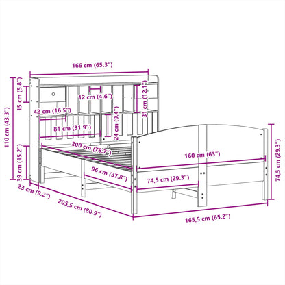 Bookcase Bed without Mattress White 160x200cm Solid Wood Pine
