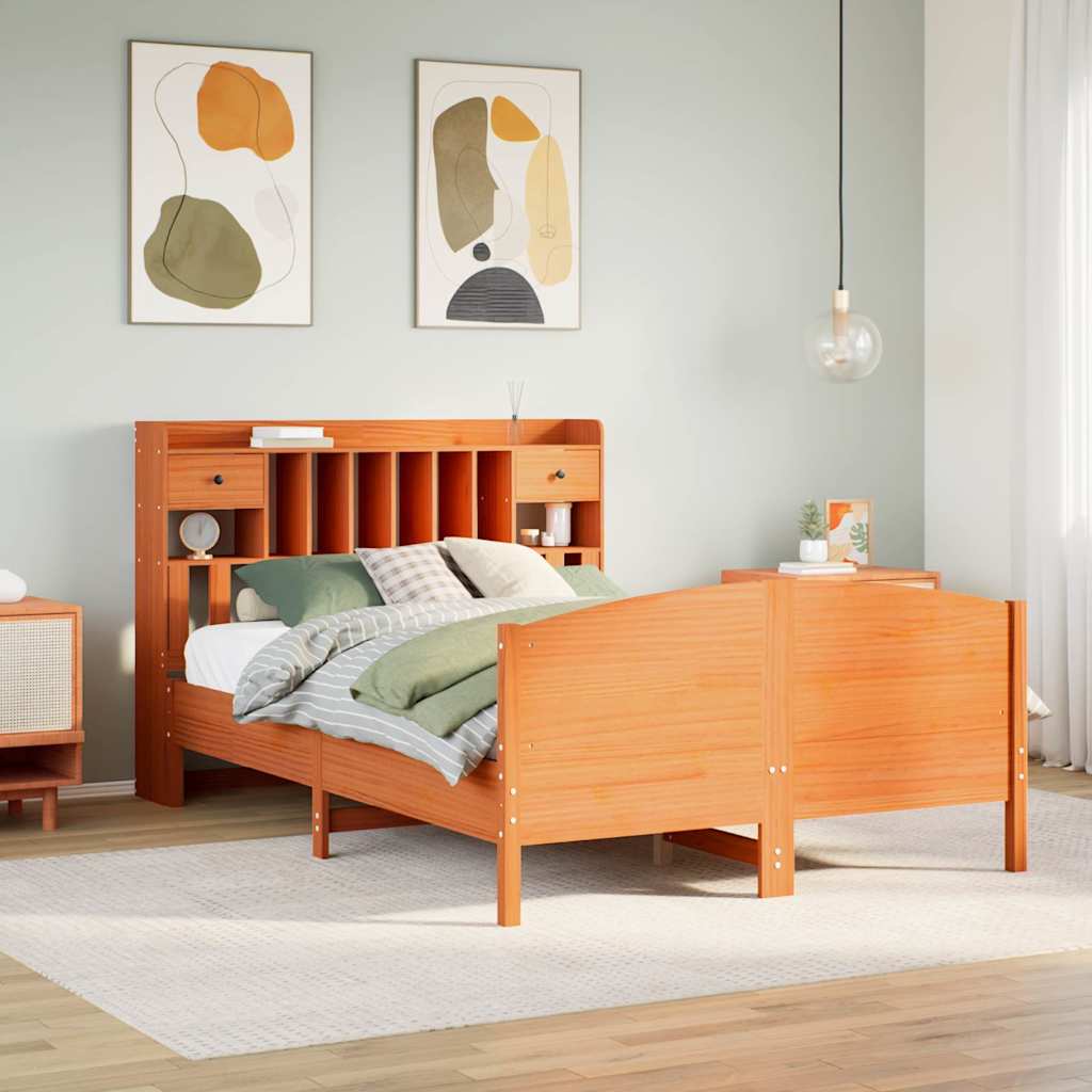Bookcase Bed without Mattress Wax Brown 160x200cm Solid Wood Pine