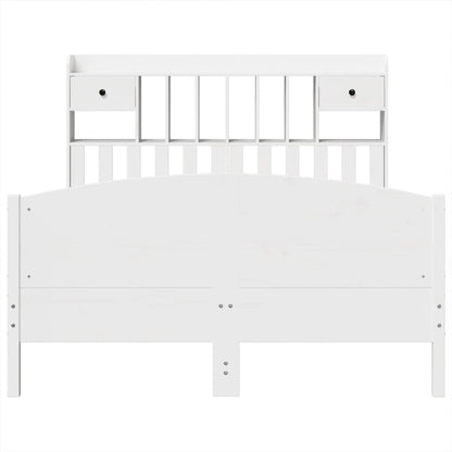 Bookcase Bed without Mattress White 150x200 cm King Size Solid Wood Pine