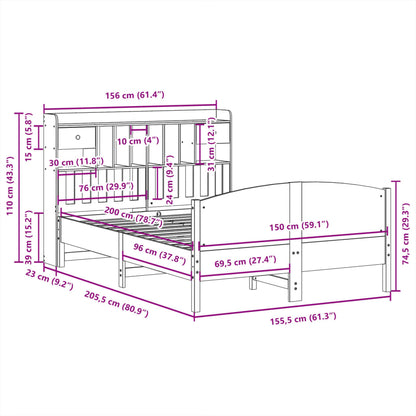 Bookcase Bed without Mattress White 150x200 cm King Size Solid Wood Pine