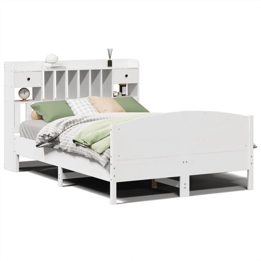 Bookcase Bed without Mattress White 140x200cm Solid Wood Pine