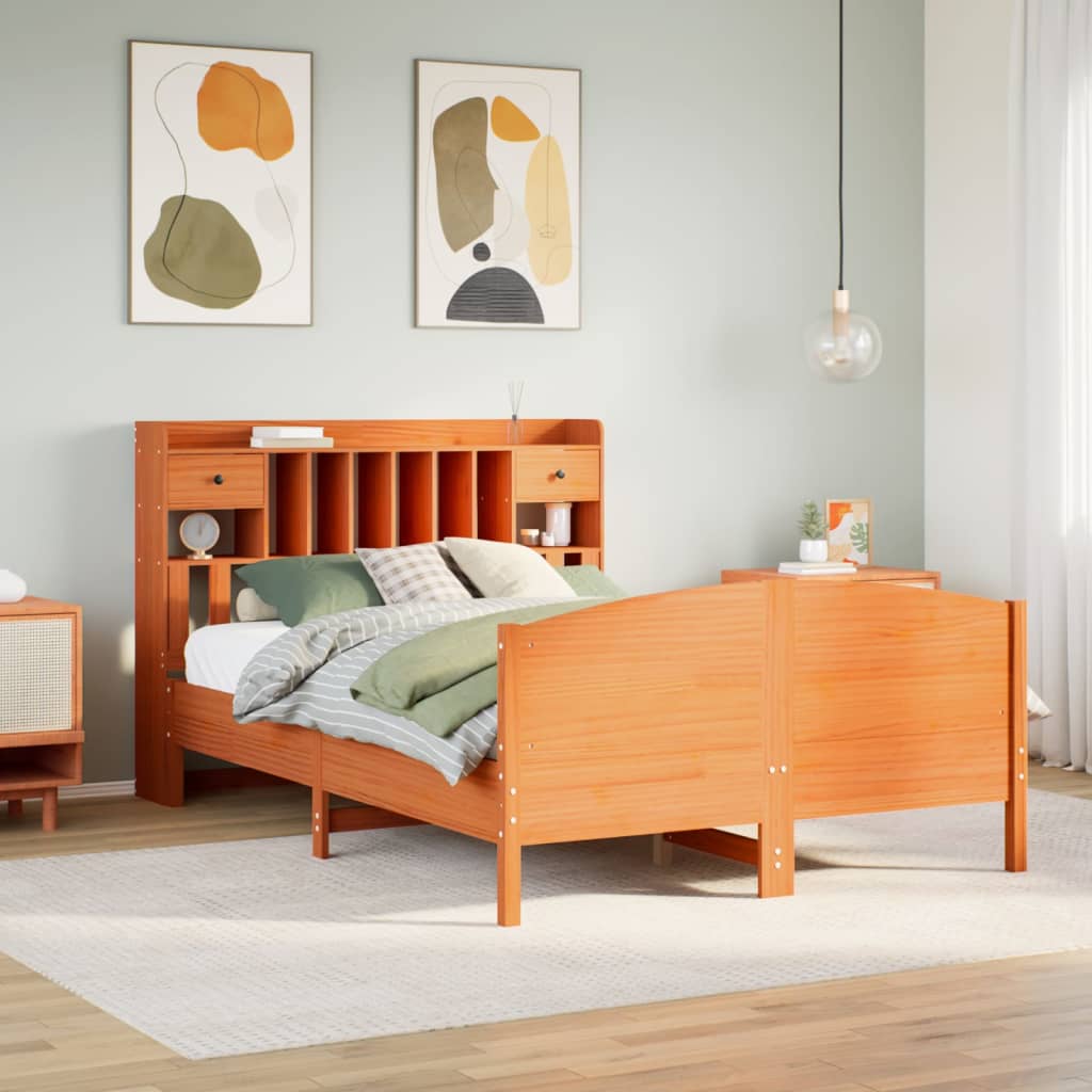 Bookcase Bed without Mattress Wax Brown 140x200cm Solid Wood Pine