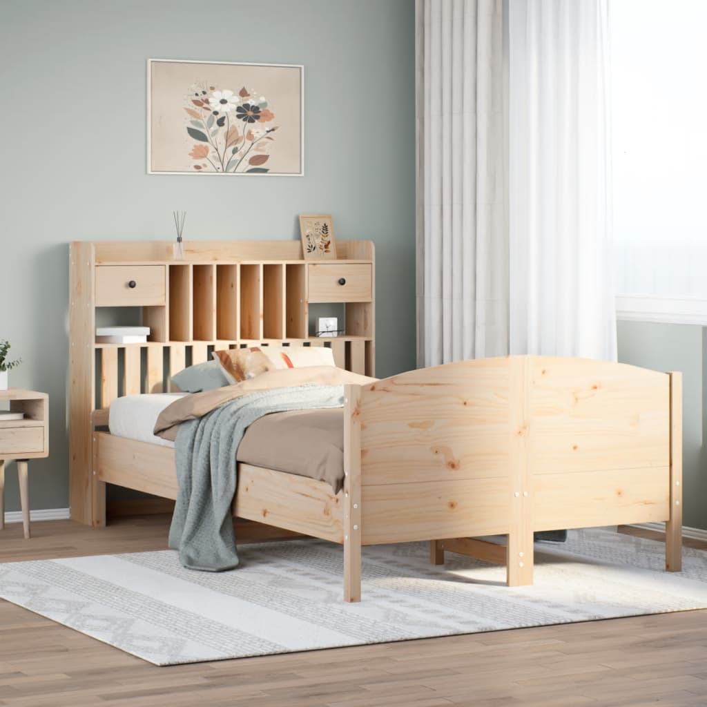 Bookcase Bed without Mattress 135x190 cm Double Solid Wood Pine