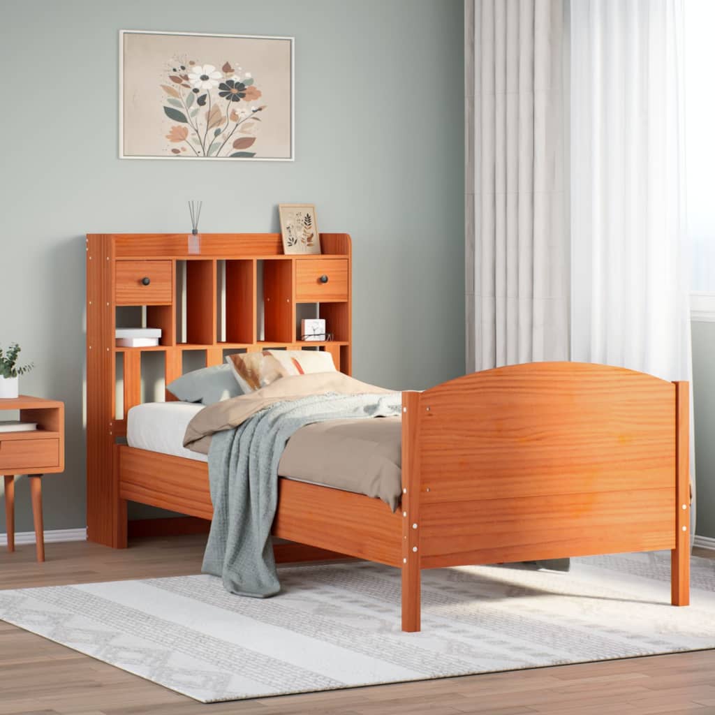 Bookcase Bed without Mattress Wax Brown 100x200cm Solid Wood Pine