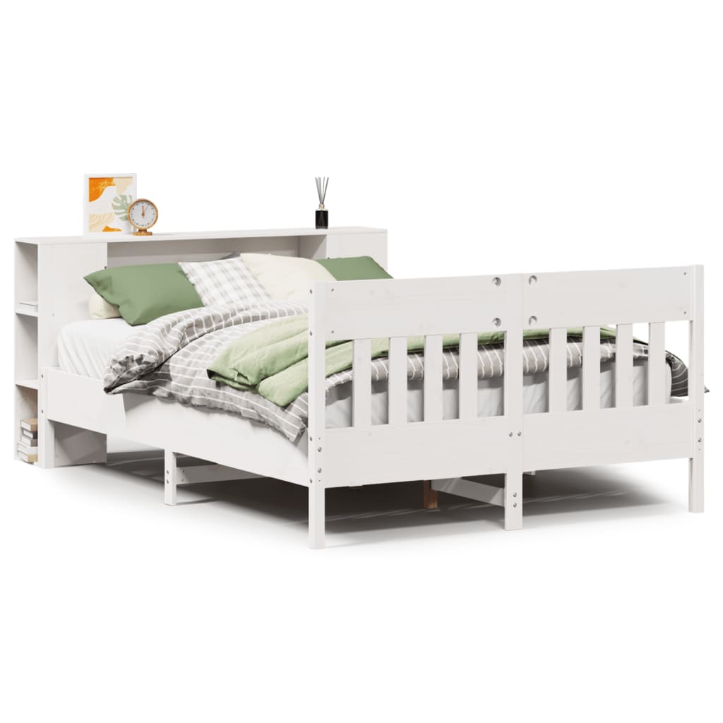 Bookcase Bed without Mattress White 160x200cm Solid Wood Pine