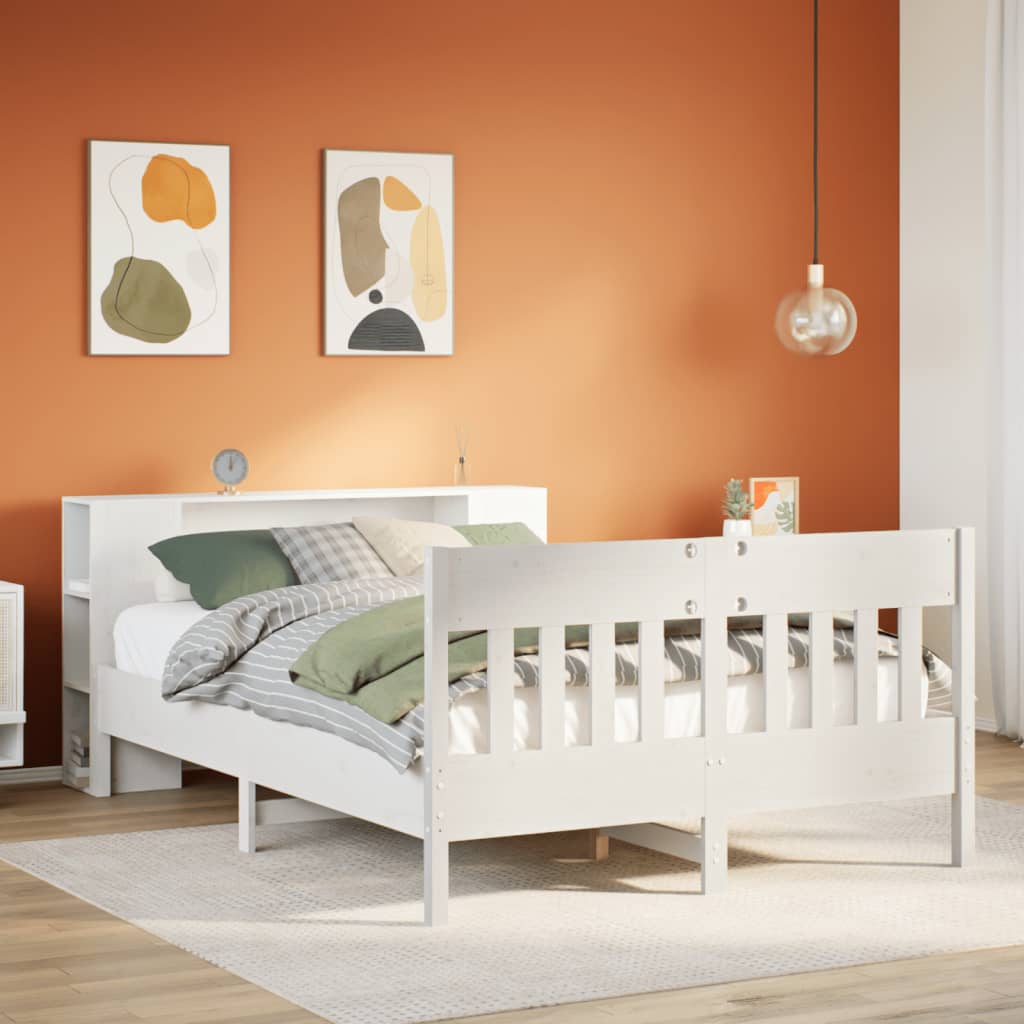 Bookcase Bed without Mattress White 160x200cm Solid Wood Pine