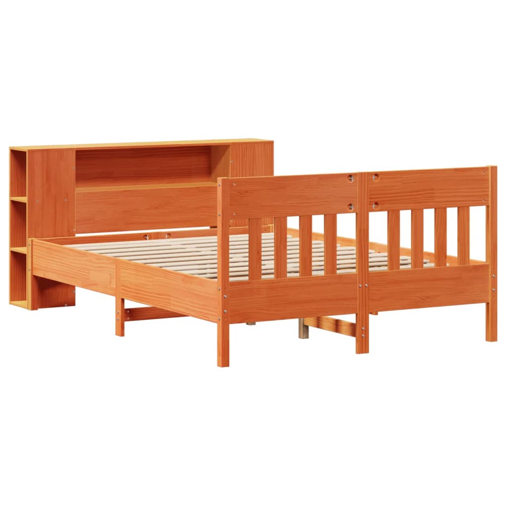 Bookcase Bed without Mattress Wax Brown 150x200 cm King Size Solid Wood Pine