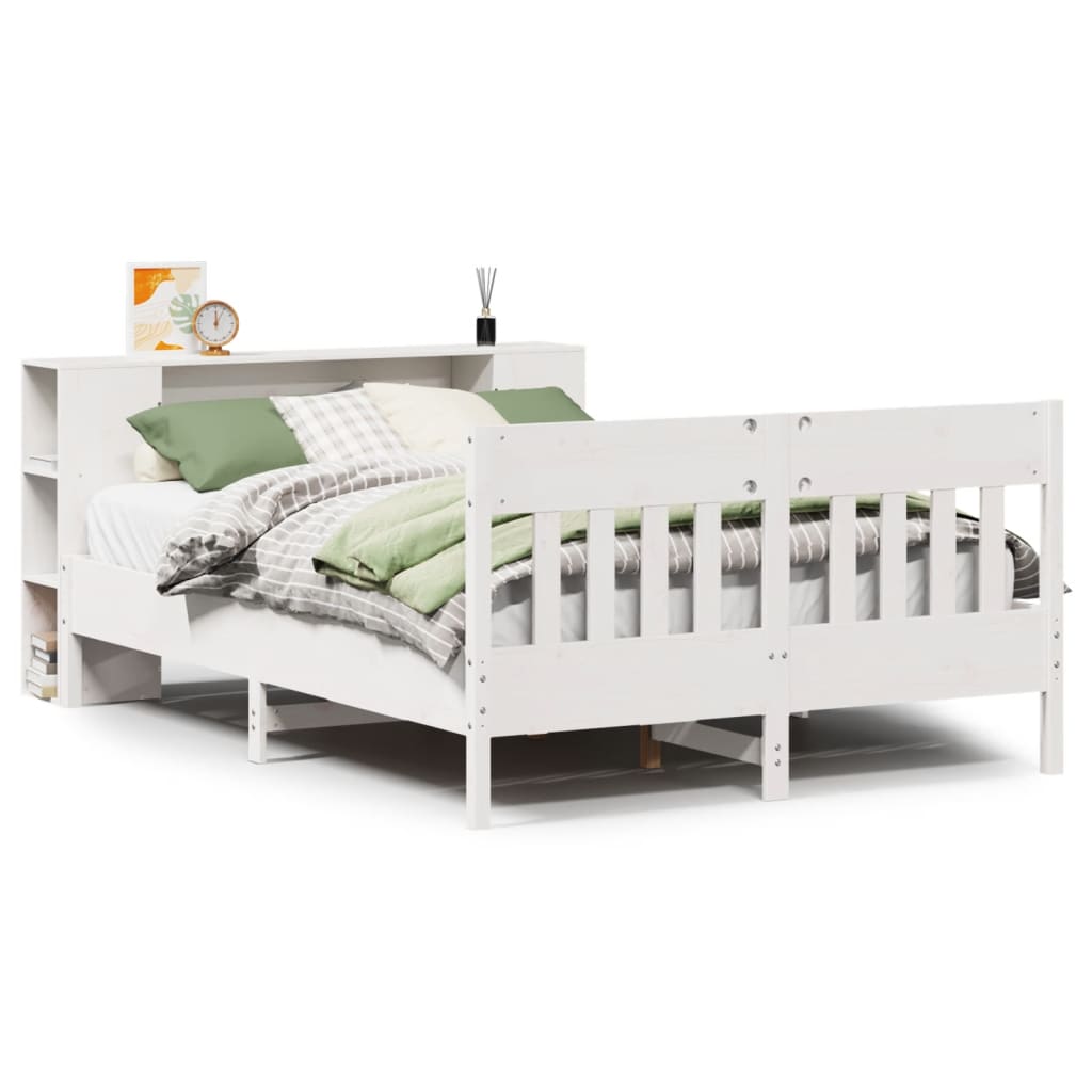 Bookcase Bed without Mattress White 140x200cm Solid Wood Pine