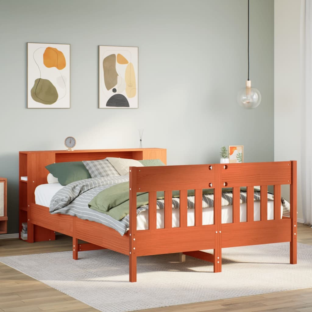 Bookcase Bed without Mattress Wax Brown 140x200cm Solid Wood Pine
