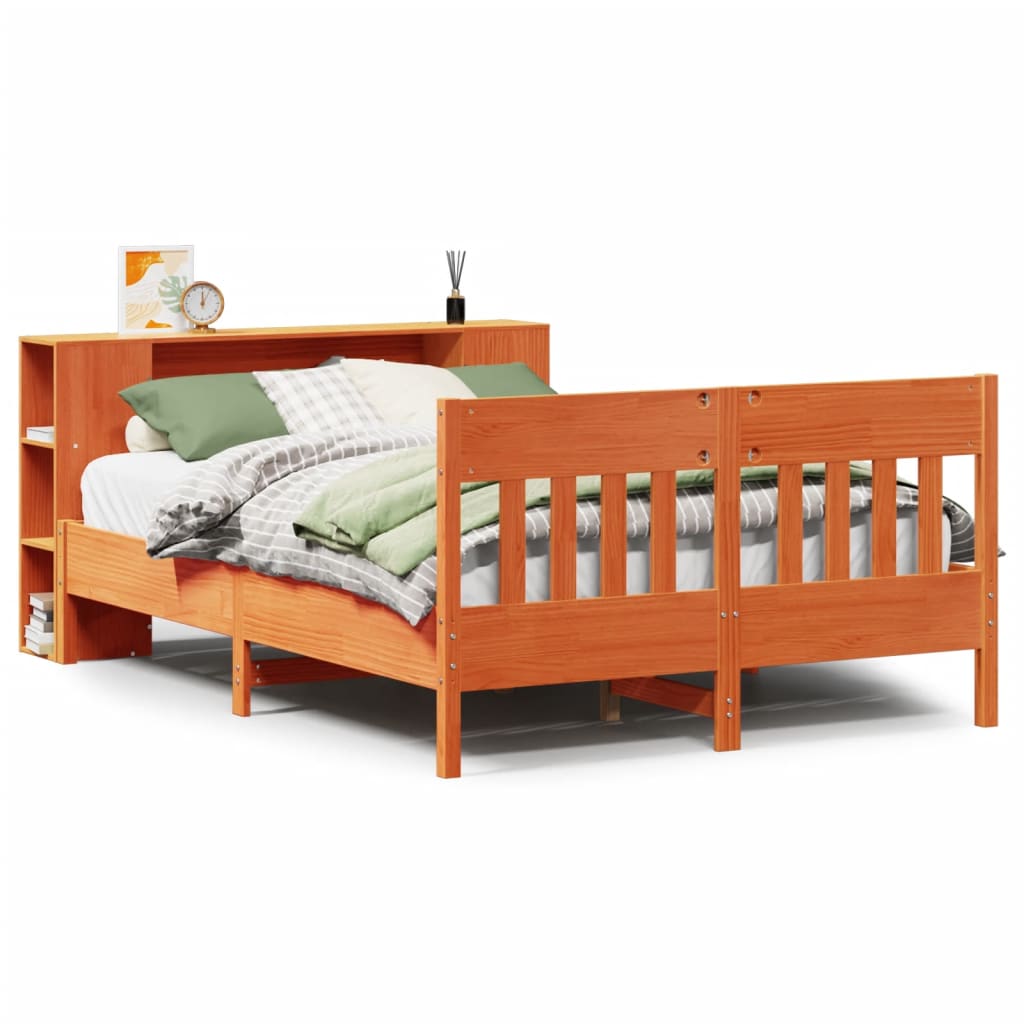 Bookcase Bed without Mattress Wax Brown 140x190cm Solid Wood Pine