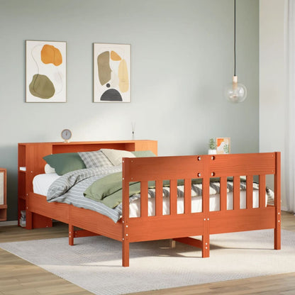 Bookcase Bed without Mattress Wax Brown 140x190cm Solid Wood Pine