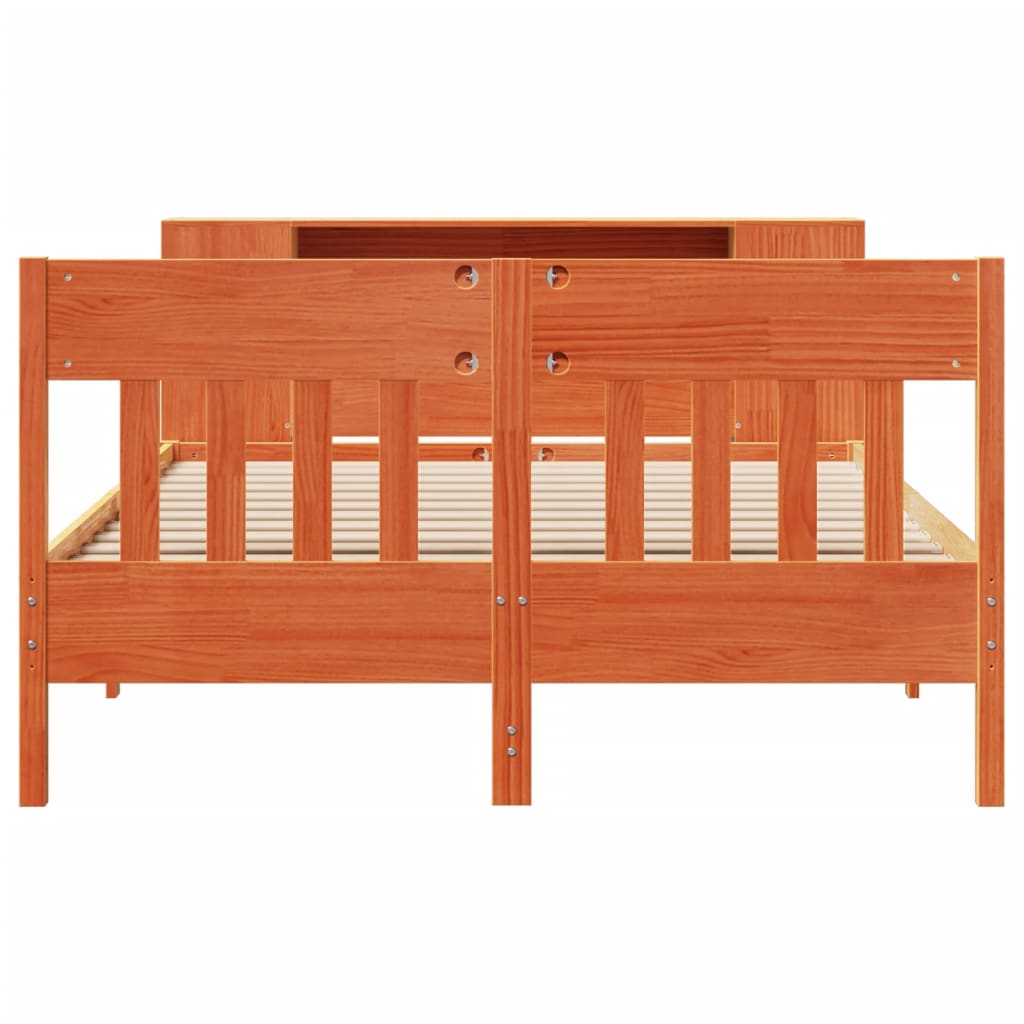 Bookcase Bed without Mattress Wax Brown 135x190 cm Double Solid Wood Pine