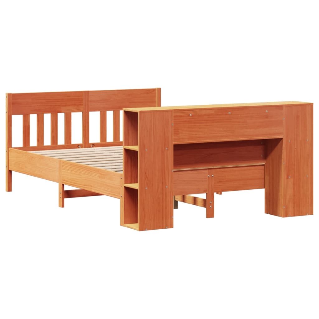 Bookcase Bed without Mattress Wax Brown 135x190 cm Double Solid Wood Pine