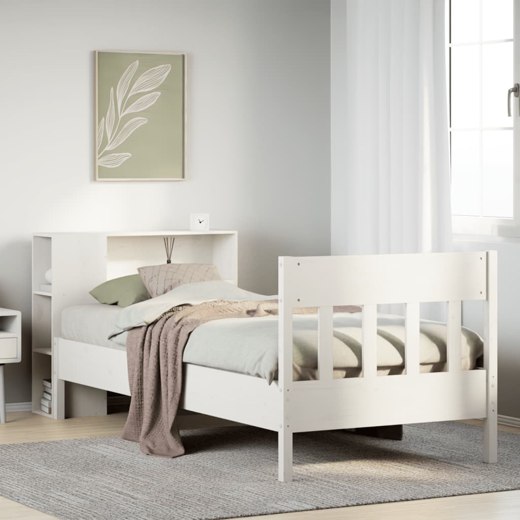 Bookcase Bed without Mattress White 75x190 cm Small Single Solid Wood Pine