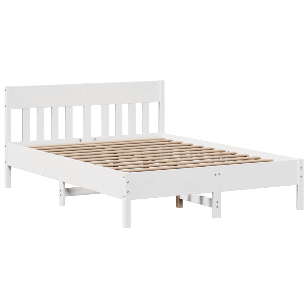 Bed Frame without Mattress White 150x200 cm King Size Solid Wood Pine