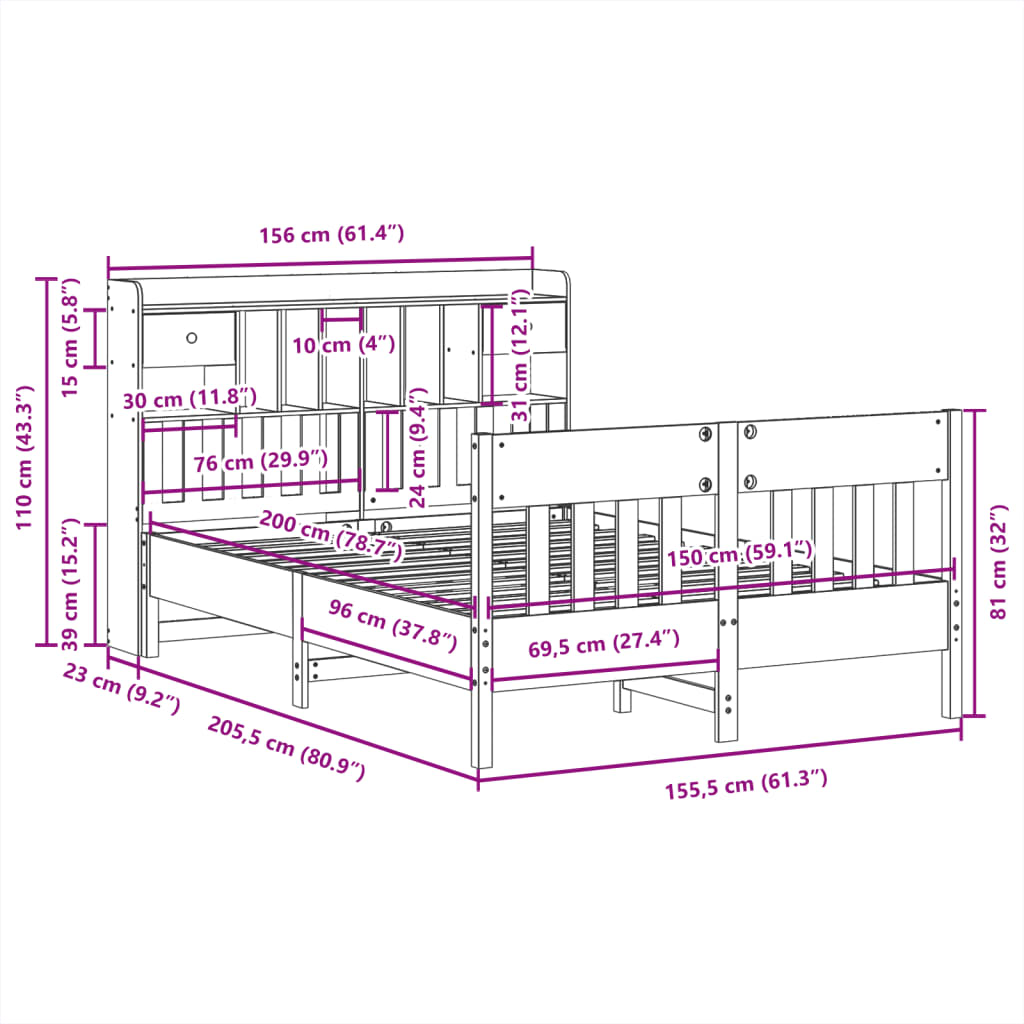 Bed Frame without Mattress White 150x200 cm King Size Solid Wood Pine