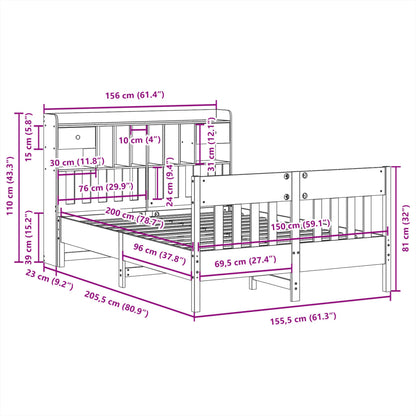 Bed Frame without Mattress White 150x200 cm King Size Solid Wood Pine