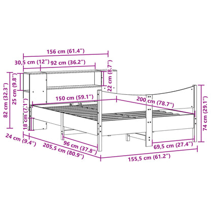 Bed Frame without Mattress Wax Brown 150x200 cm King Size Solid Wood Pine