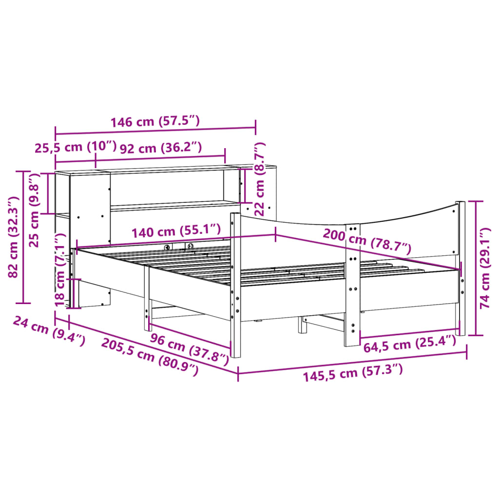 Bed Frame without Mattress White 140x200 cm Solid Wood Pine