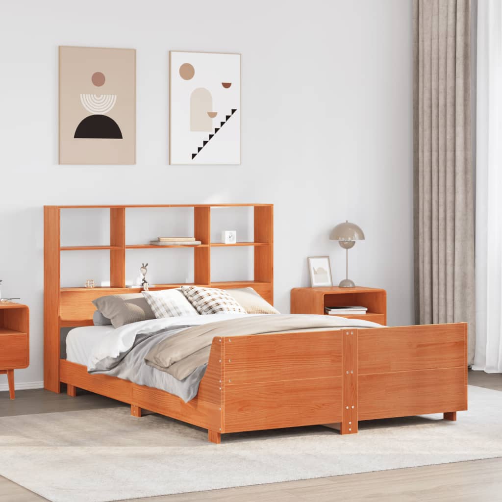 Bed Frame without Mattress Wax Brown 140x190 cm Solid Wood Pine
