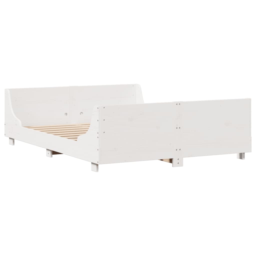 Bed Frame without Mattress White 150x200 cm King Size Solid Wood Pine