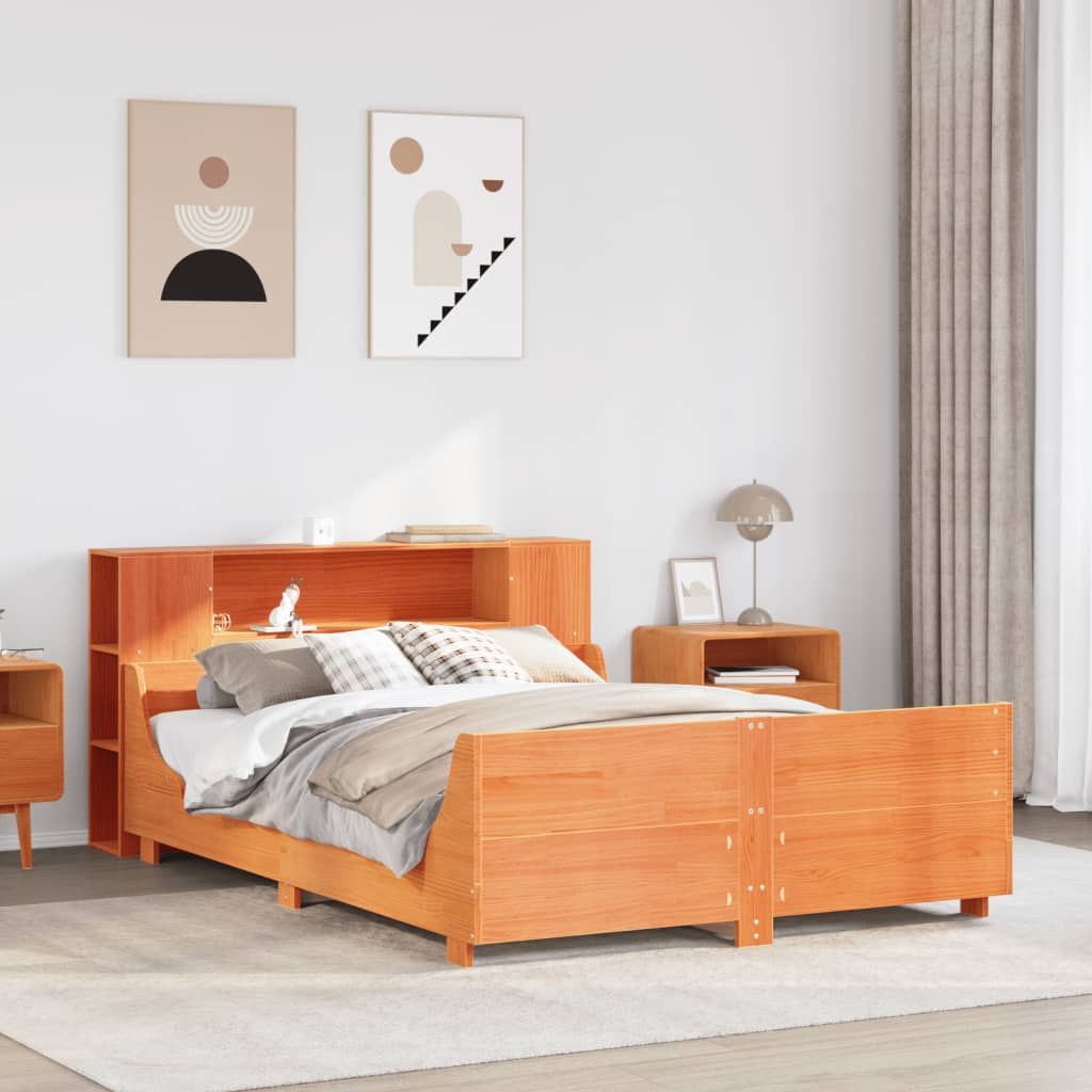 Bed Frame without Mattress Wax Brown 150x200 cm King Size Solid Wood Pine