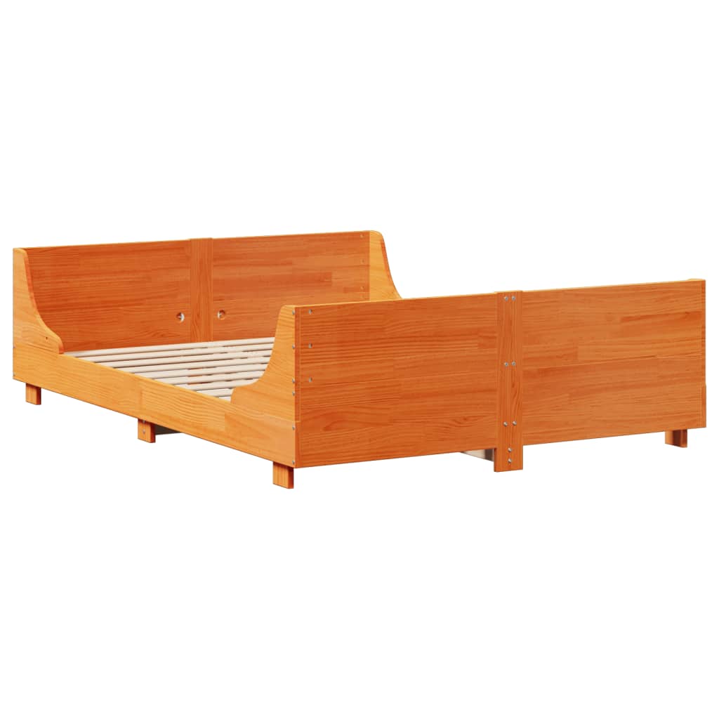 Bed Frame without Mattress Wax Brown 135x190 cm Double Solid Wood Pine