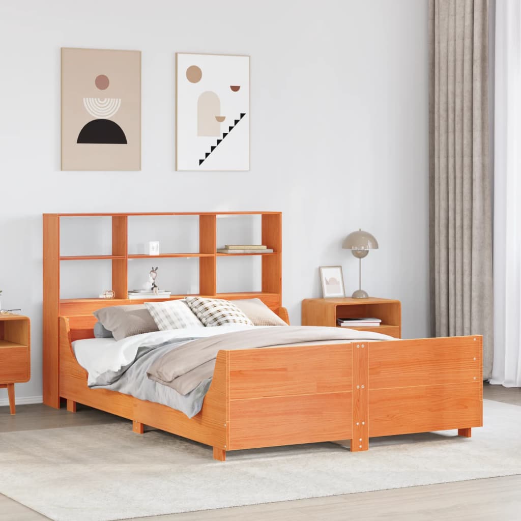 Bookcase Bed without Mattress Wax Brown 140x200 cm Solid Wood