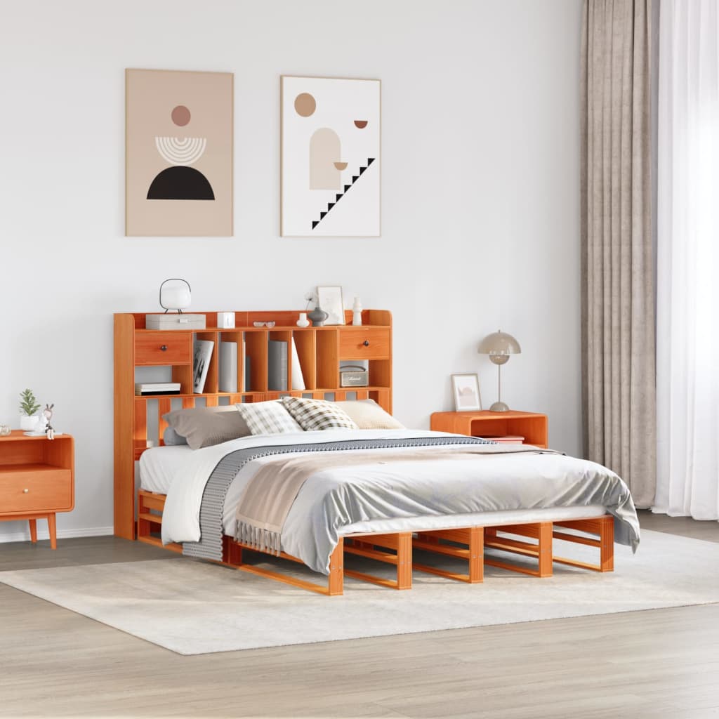 Bookcase Bed without Mattress Wax Brown 140x200 cm Solid Wood Pine