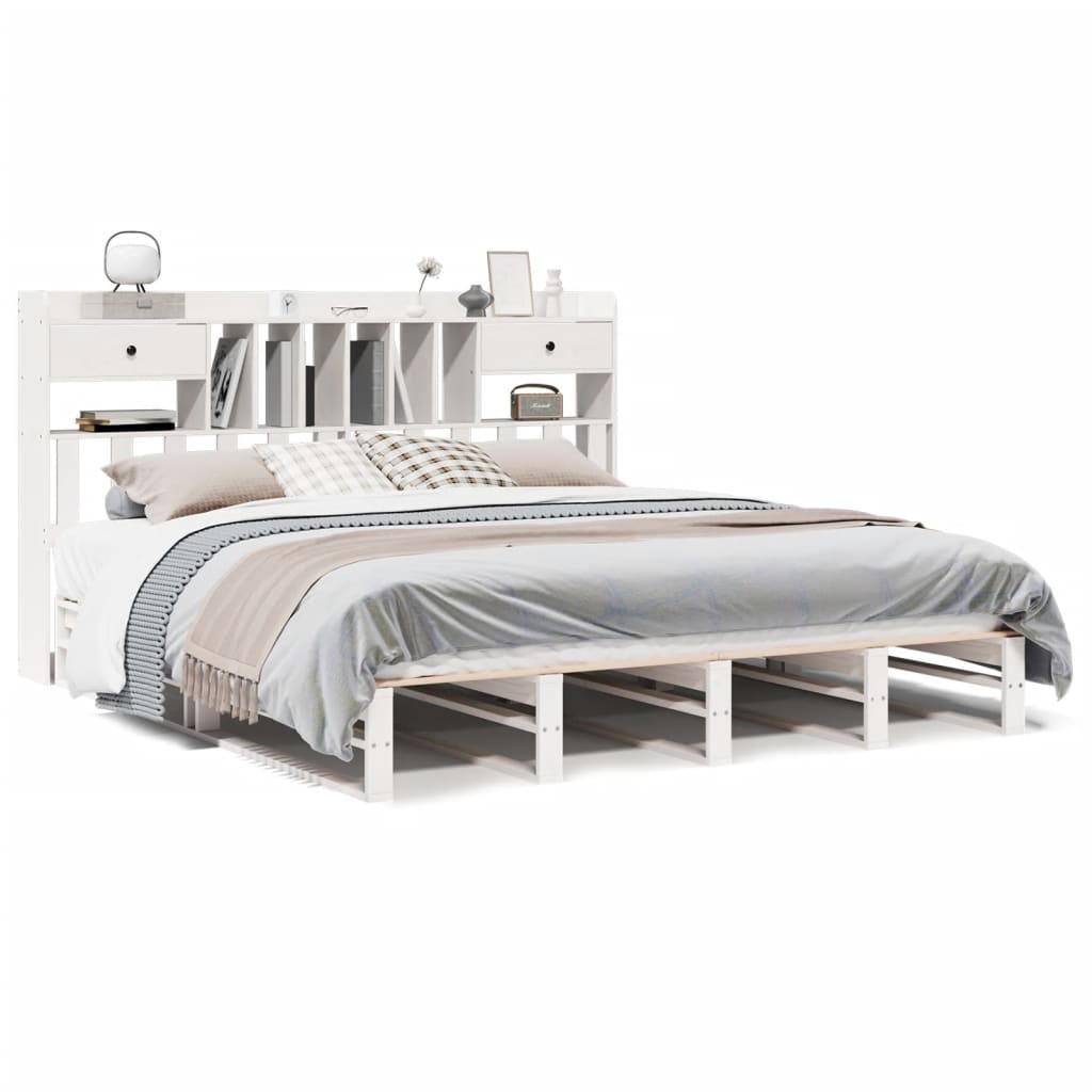 Bookcase Bed without Mattress White 180x200 cm Super King Solid Wood Pine