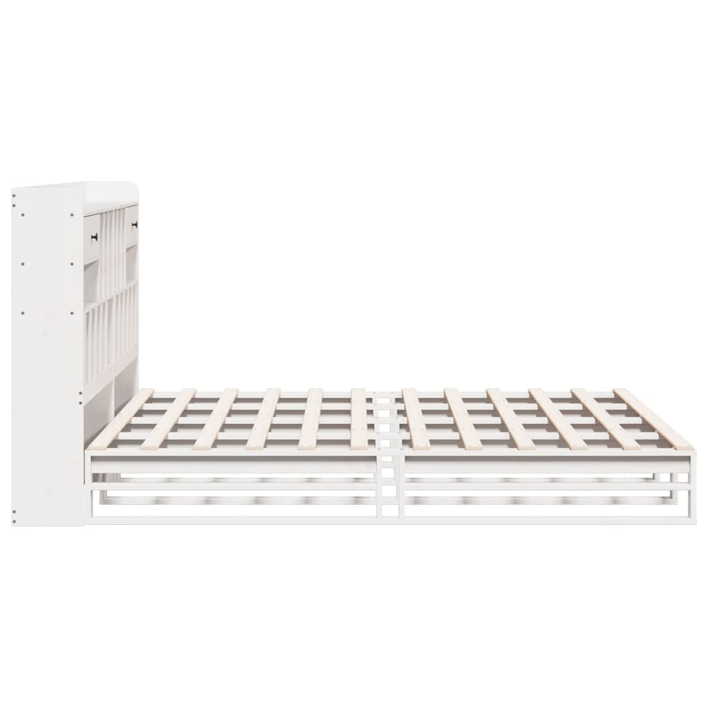 Bookcase Bed without Mattress White 180x200 cm Super King Solid Wood Pine