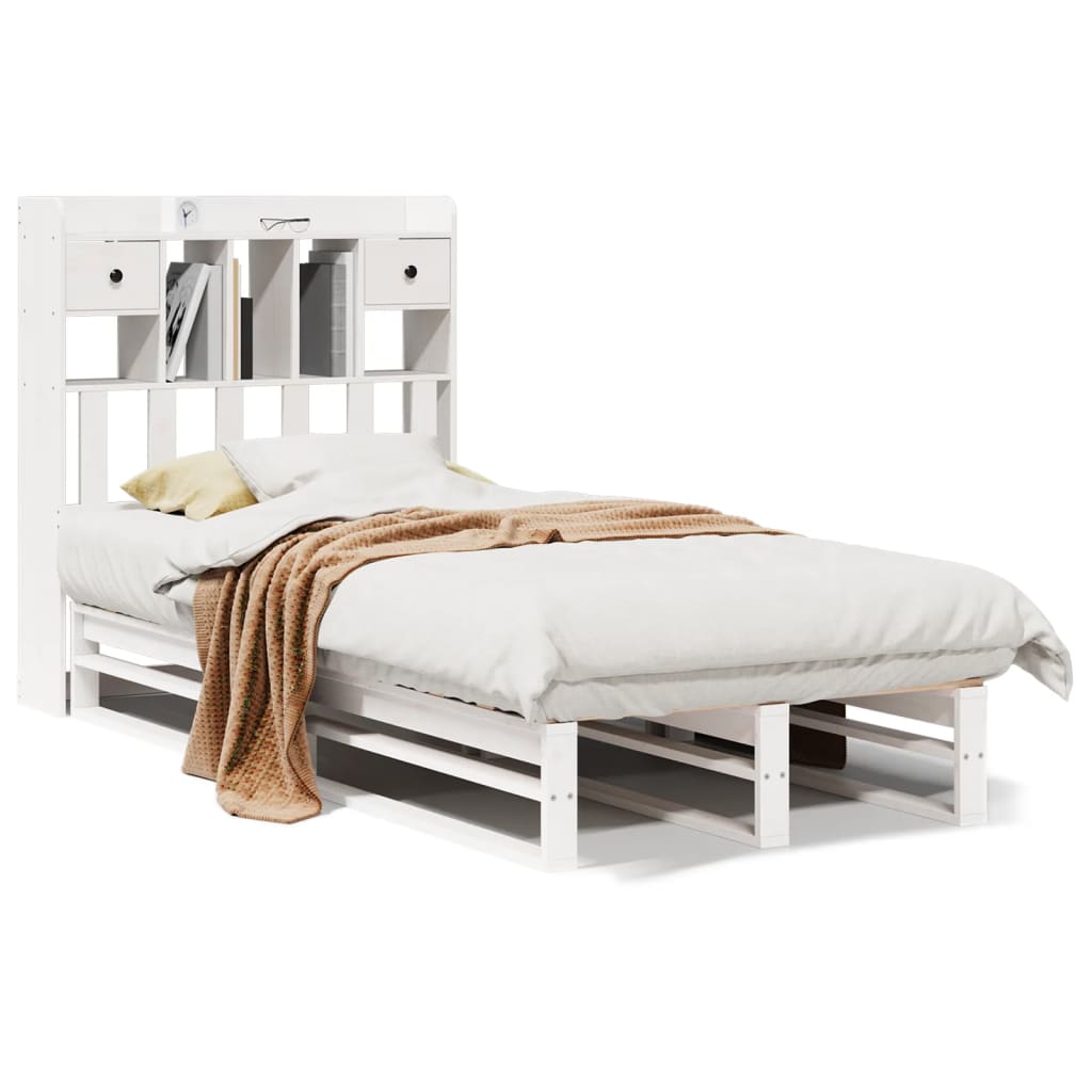 Bookcase Bed without Mattress White 90x190 cm Single Solid Wood Pine