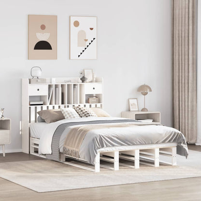 Bookcase Bed without Mattress White 135x190 cm Double Solid Wood Pine