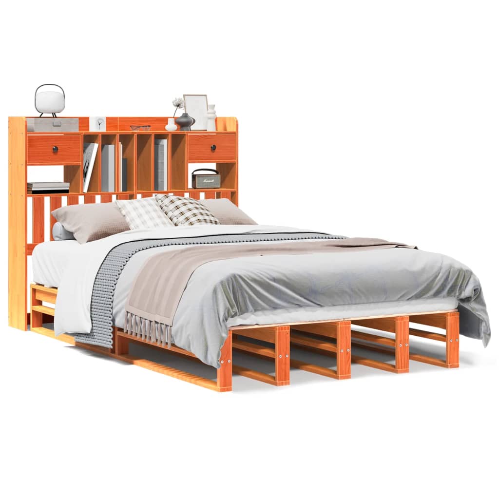Bookcase Bed without Mattress Wax Brown 135x190 cm Double Solid Wood Pine
