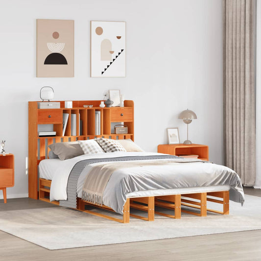 Bookcase Bed without Mattress Wax Brown 135x190 cm Double Solid Wood Pine