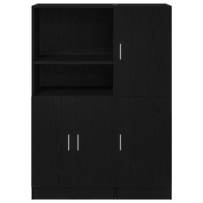 2 Piece Kitchen Cabinet Set Black Engineered Wood