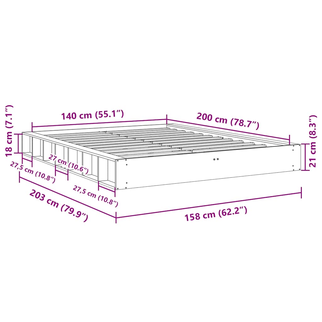 Bed Frame | Oak | Solid Oak Wood, Plywood Slats | Double | Bed Frame