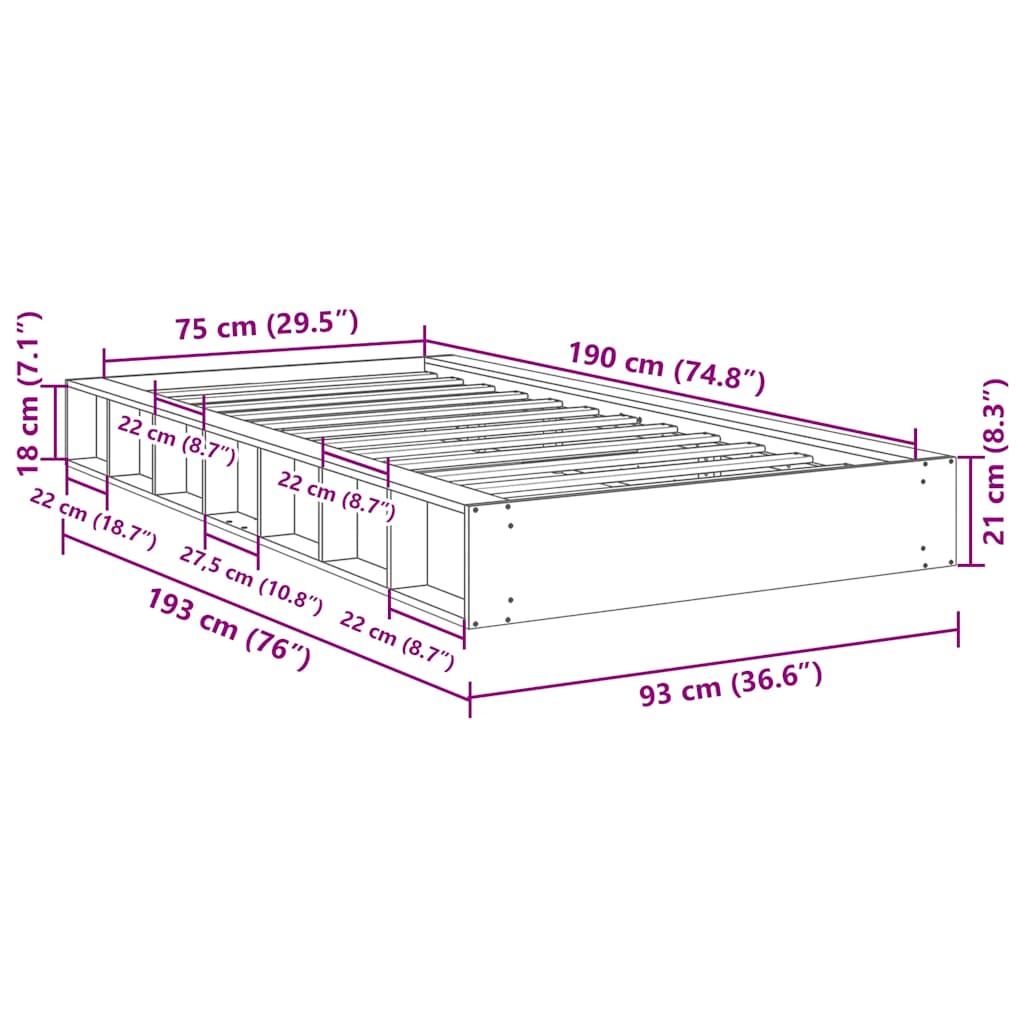 Bed Frame | Oak | Solid oak wood | Single | Bed Frame | Rectangular