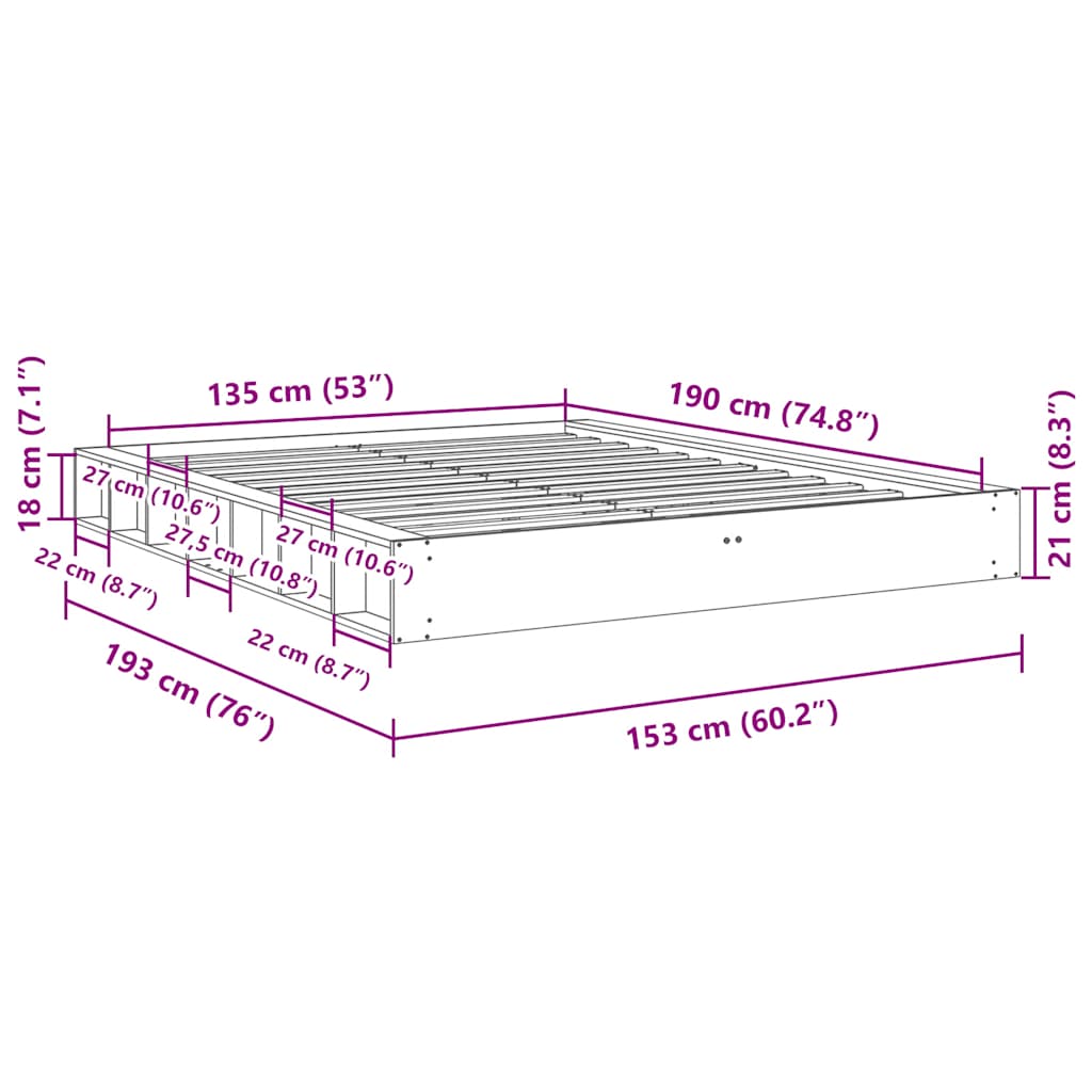 Bed Frame | Oak | Solid oak wood | Double | Rectangle | Rustic | Durable