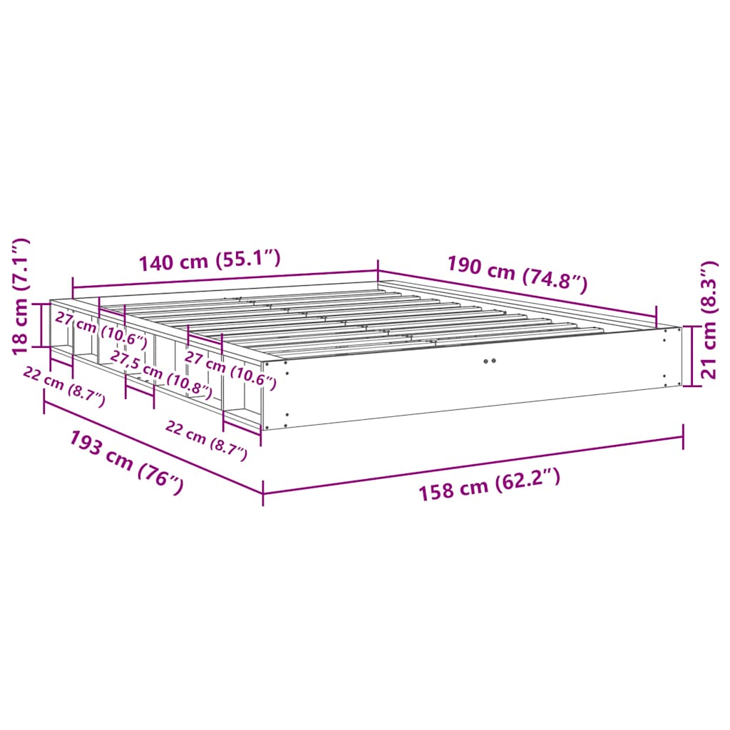 Bed Frame | Oak | Solid Oak Wood | Double | Bed Frame | Rectangular