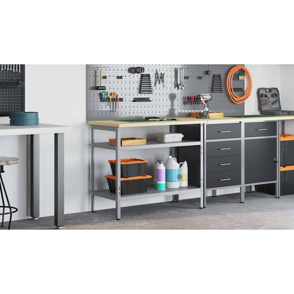Work Table with Shelf Grey 100 x 55 x 85 cm Powder-Coated Steel