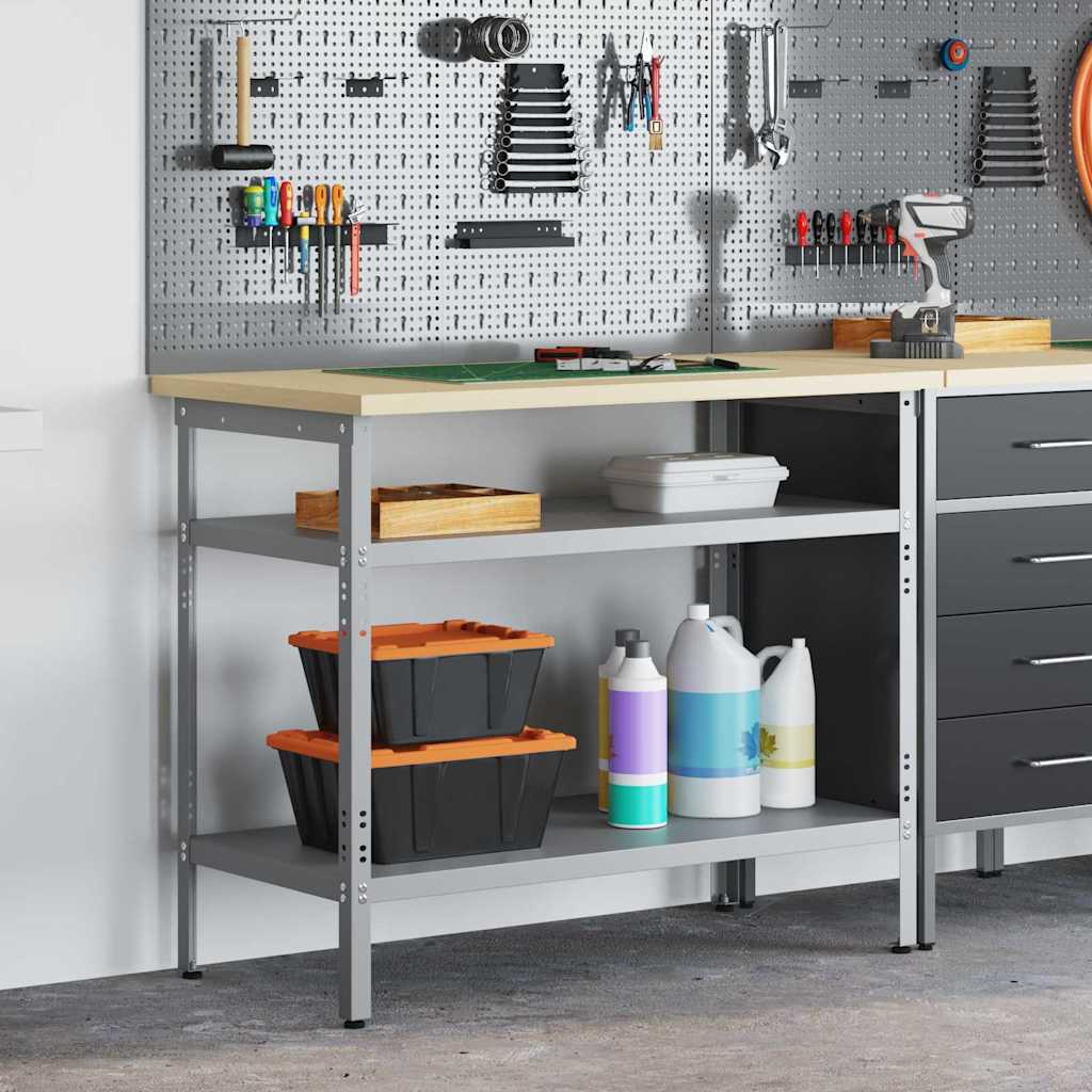 Work Table with Shelf Grey 100 x 55 x 85 cm Powder-Coated Steel