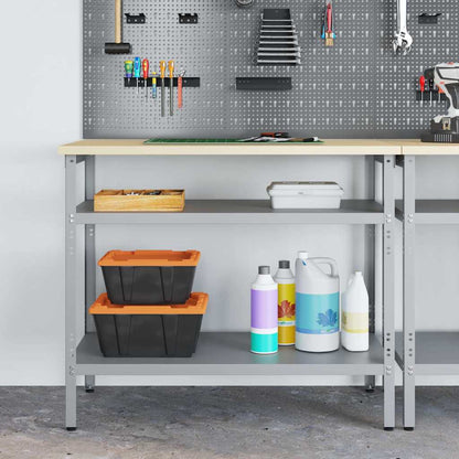 Work Table with Shelf Grey 100 x 55 x 85 cm Powder-Coated Steel