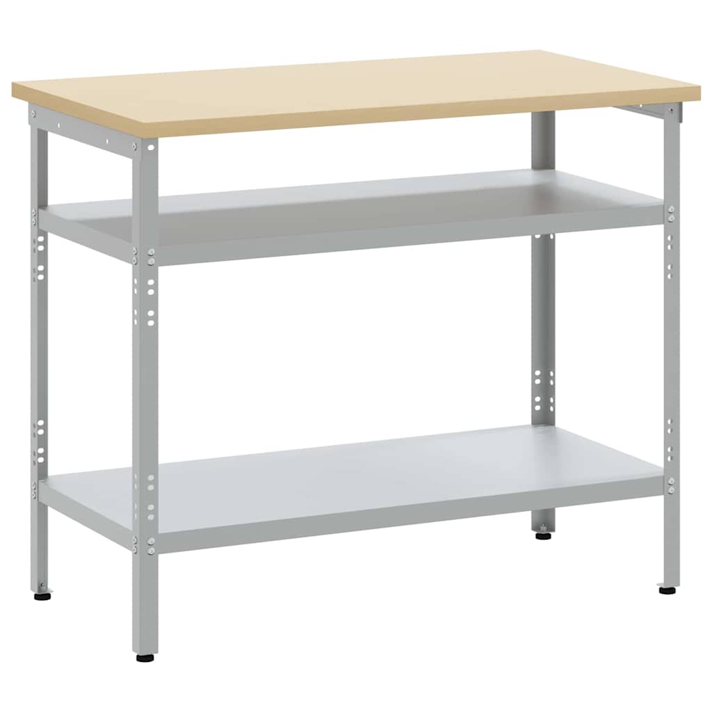 Work Table with Shelf Grey 100 x 55 x 85 cm Powder-Coated Steel