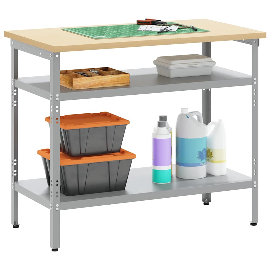 Work Table with Shelf Grey 100 x 55 x 85 cm Powder-Coated Steel