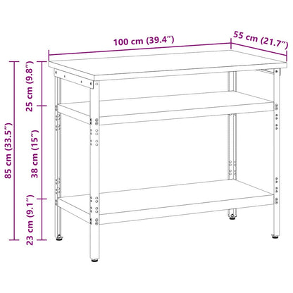 Work Table with Shelf Grey 100 x 55 x 85 cm Powder-Coated Steel