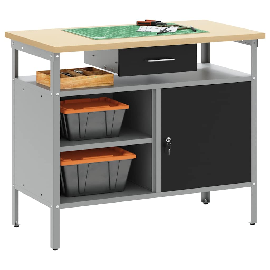 Work Bench with Drawer Black and Grey 100 x 55 x 85 cm