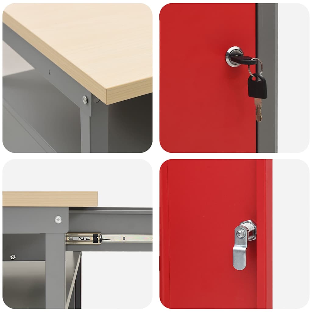 Work Bench with Drawer with Shelf Red and Grey 100 x 55 x 85 cm