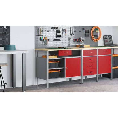Work Bench with Drawer with Shelf Red and Grey 100 x 55 x 85 cm