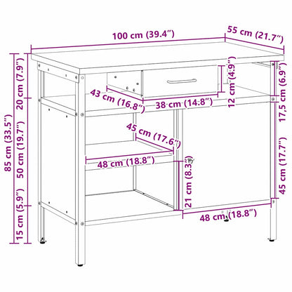 Work Bench with Drawer with Shelf Red and Grey 100 x 55 x 85 cm